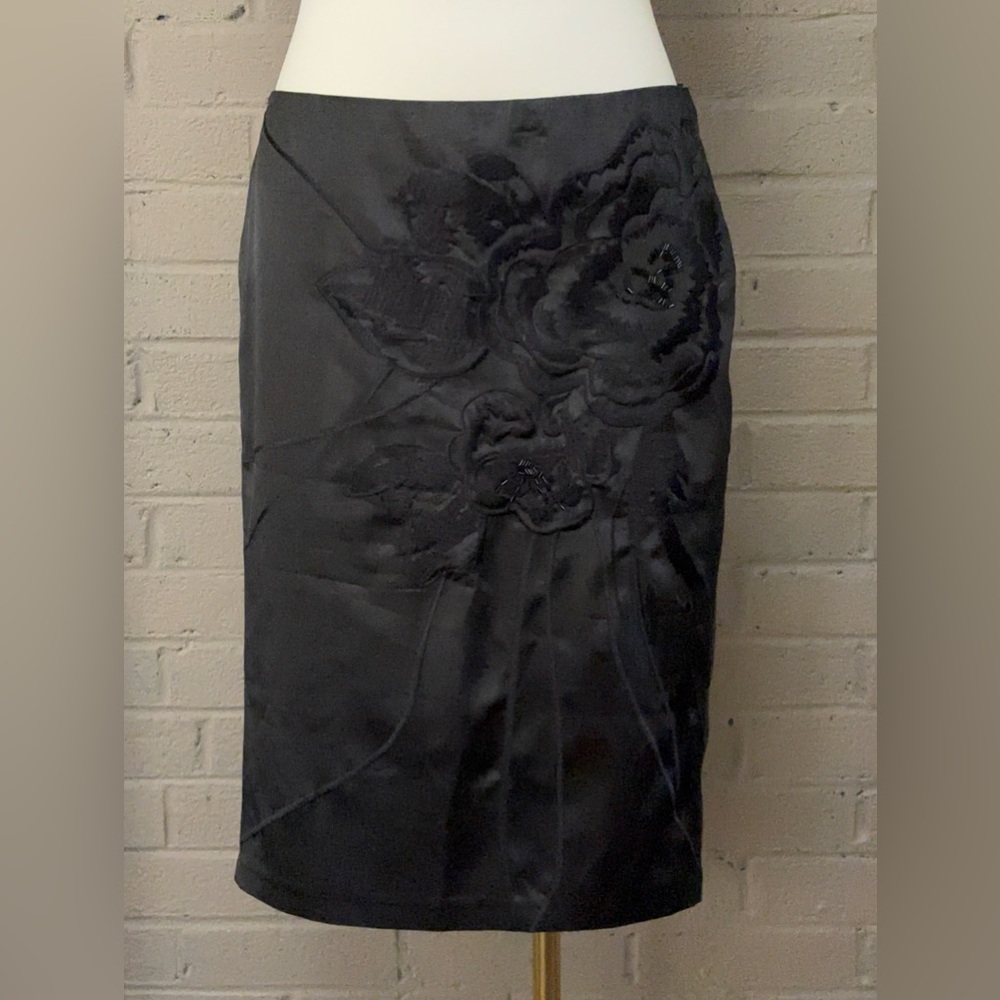 ArdenB Vintage NWOT black satin floral design skirt 6
